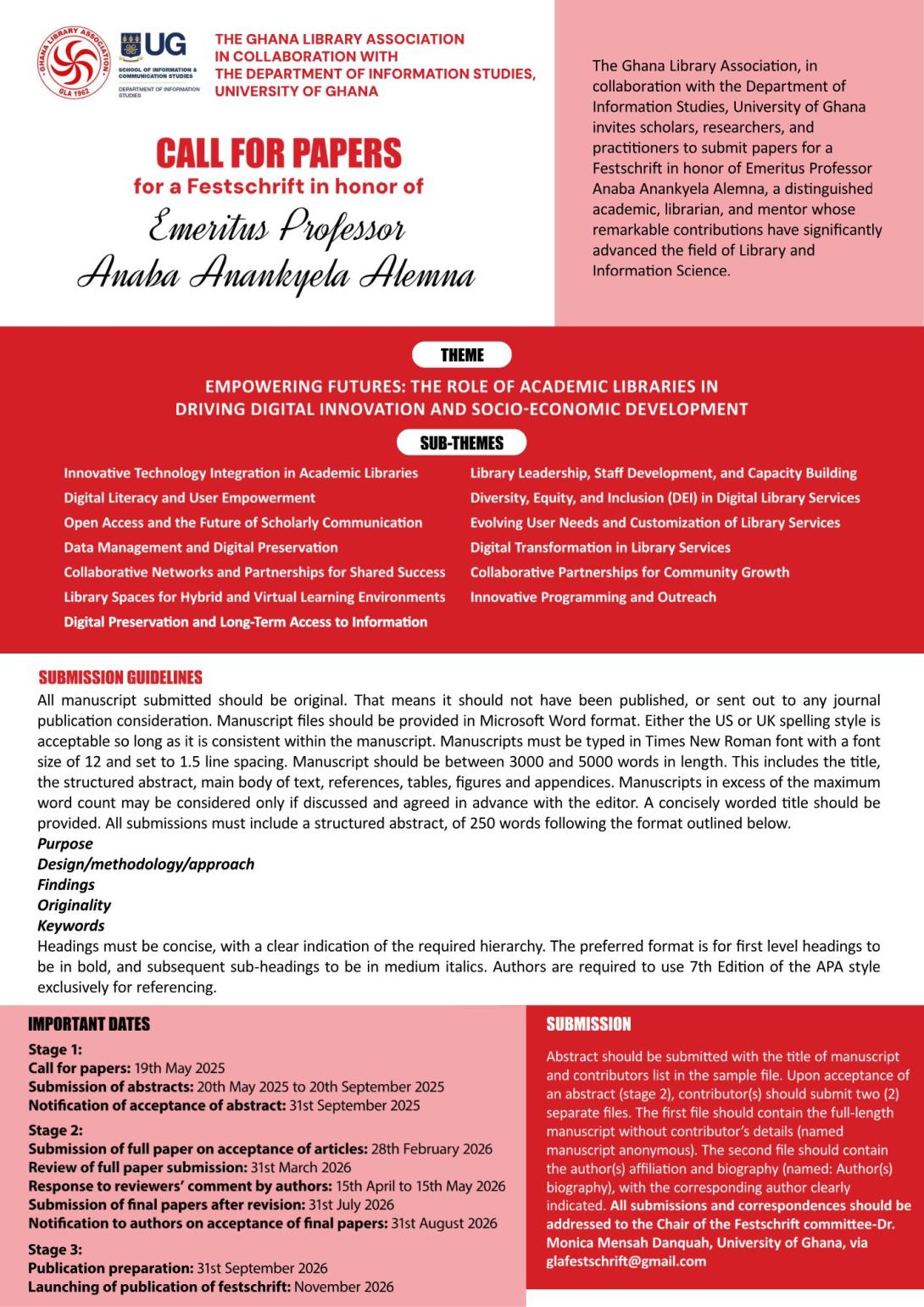 Festschrift call for papers_Prof.Emeritus A.A Alemena