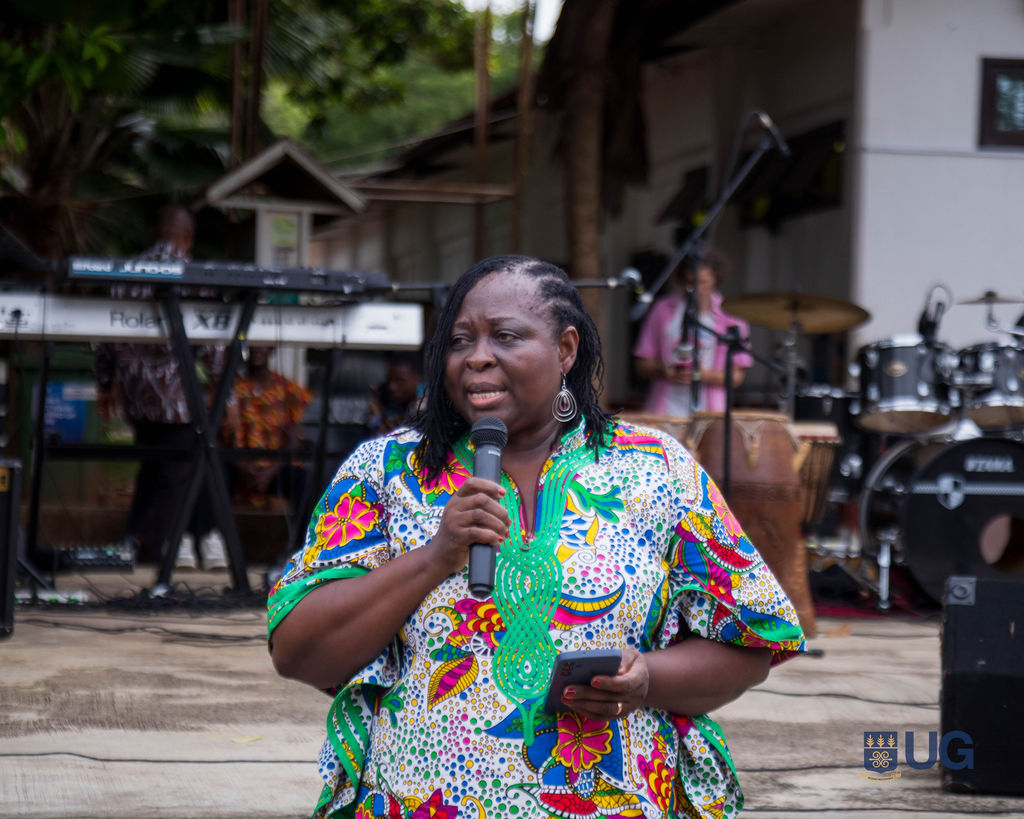 Prof. Awo Mana Asiedu addressing students and faculty
