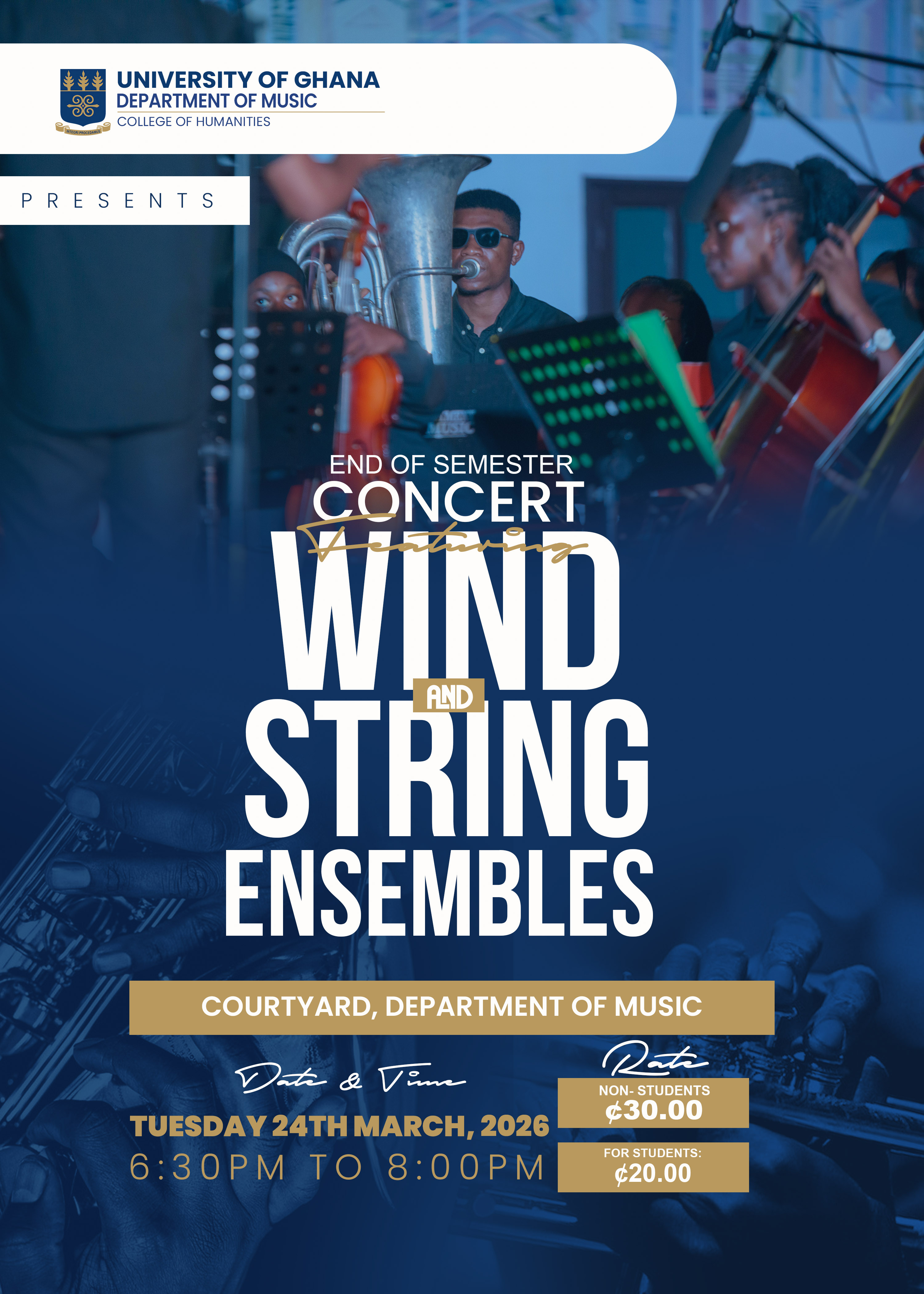 flyer for the String and Wind Ensemble End of Semester Concert