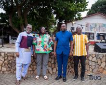 A group picture with Mr Kari Bannerman (Guitarist & Donor of equipment), Prof Asiedu (Acting Dean, School of Performing Arts), Prof Yaro (Provost, College of Humanities), Dr Amakye-Boateng (HoD, Department of Music)