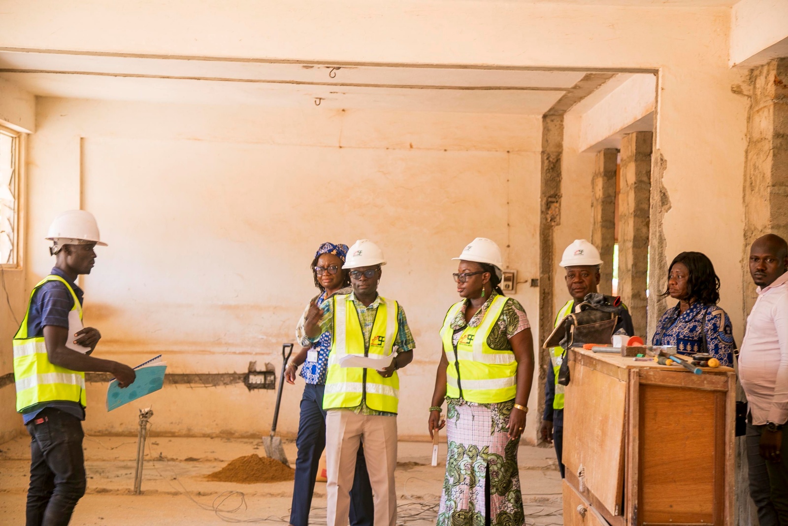 Prof. Amfo and team inspecting progress on new facilities at the Learning Centre