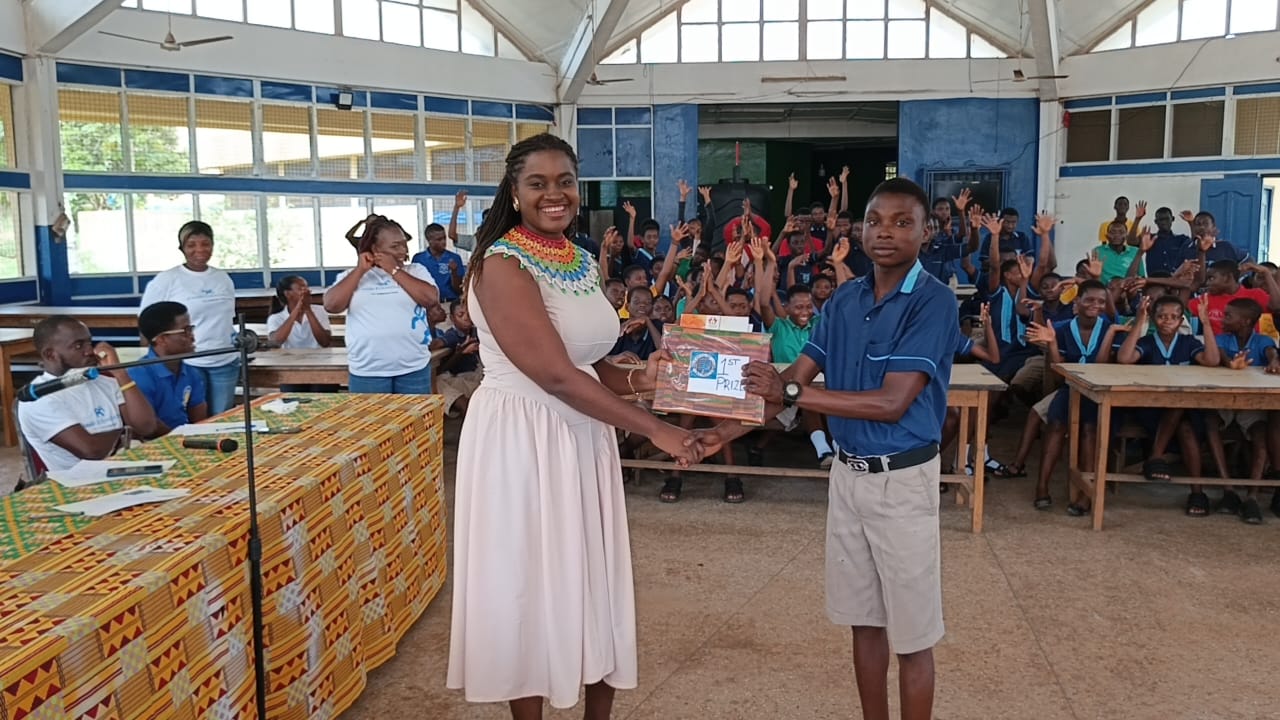 Dr. Boi-Dsane with the winner of Dr. Adzeley’s Abacus and Science Competition, held on 14th March 2025 at the Demonstration School for the Deaf, Mampong-Akuapem.