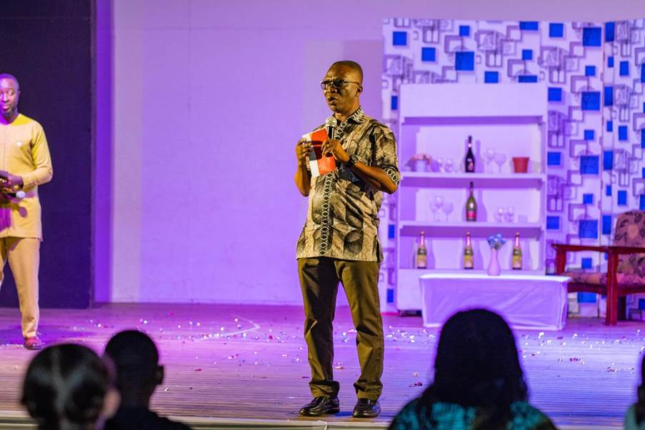 Dr. Francis Gbormittah, the Drama Studio Manager delivering the welcome address